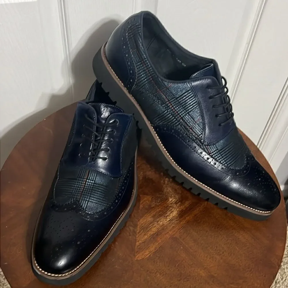 🔥🔥 STACY ADAMS  Baxley Oxford Derby Wingtip Shoes - Ink Blue - Sz‎ 13M - EUC
